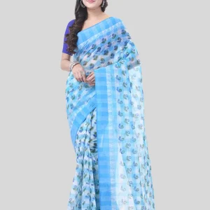 Pratiksha Cotton Woven Design Regular Saree Without Blouse(Blue)