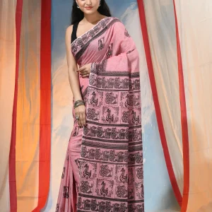 Pratiksha Cotton Printed Regular Saree Without Blouse Piece ( Rani )
