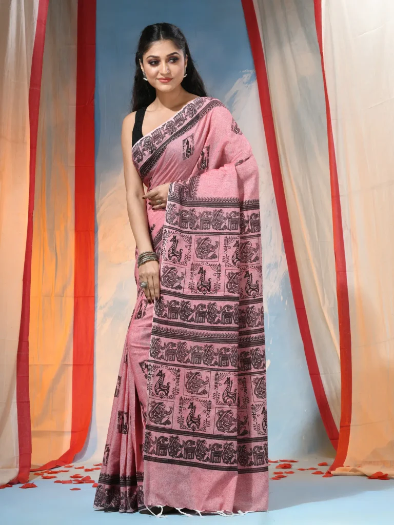 Pratiksha Cotton Printed Regular Saree Without Blouse Piece ( Rani )