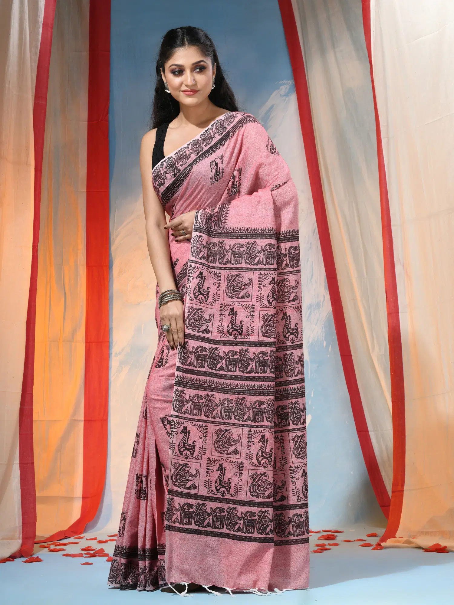 Pratiksha Cotton Printed Regular Saree Without Blouse Piece ( Rani )