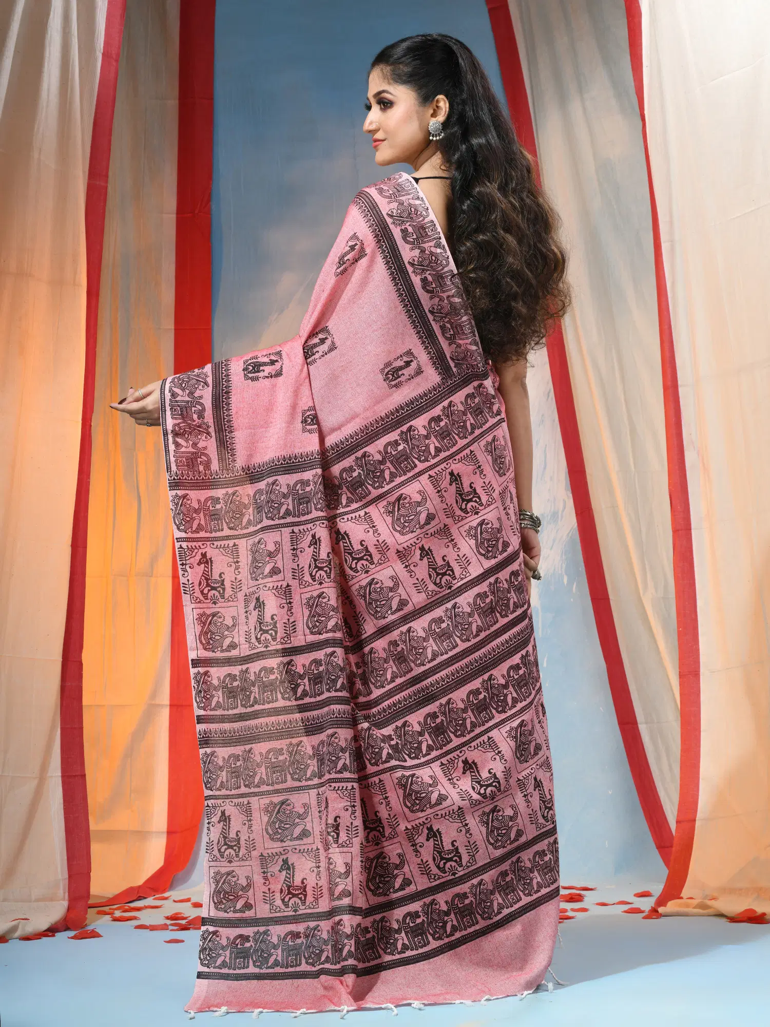 Pratiksha Cotton Printed Regular Saree Without Blouse Piece ( Rani ) - Image 2