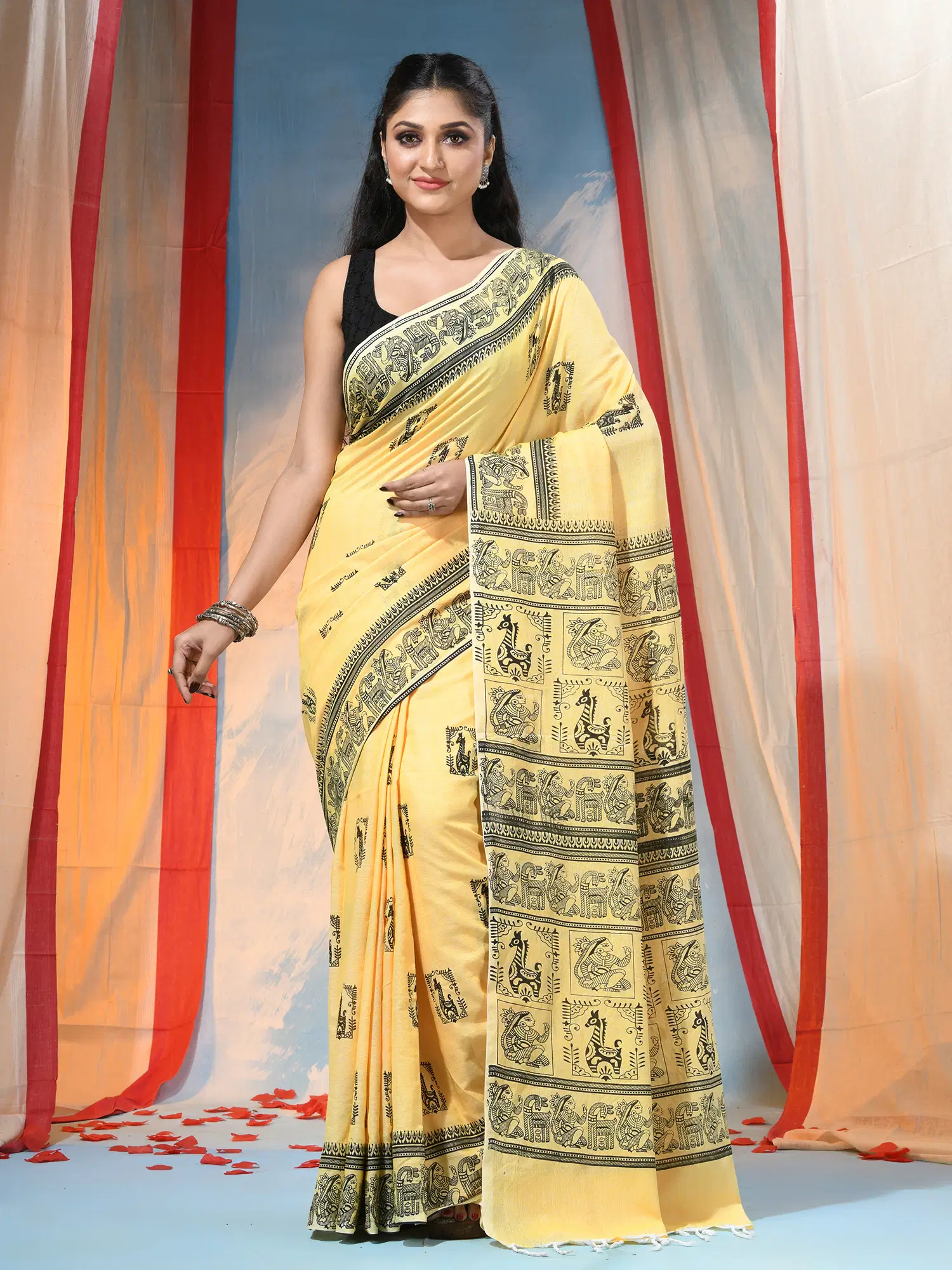 Pratiksha Cotton Printed Regular Saree Without Blouse Piece ( Yellow )