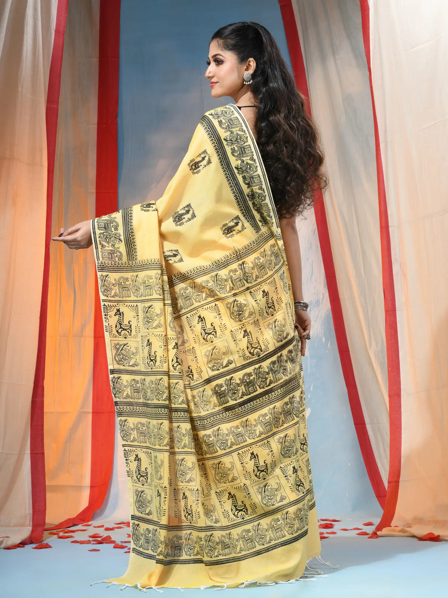 Pratiksha Cotton Printed Regular Saree Without Blouse Piece ( Yellow ) - Image 2